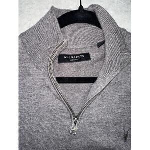 All Saints Wool Quarter Zip, Men’s M, Dark Gray Long Sleeve